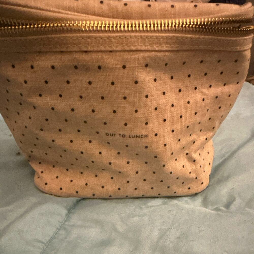 Kate Spade New York Lunch Bag Beige Black Polka Dot Insulated Zip Tote